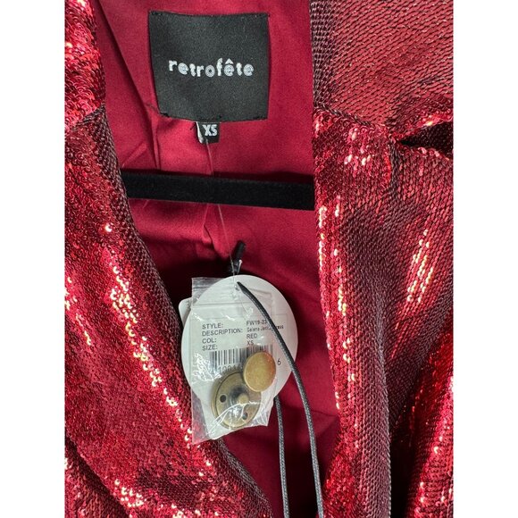 NWT RETROFÊTE Selena Red Sequined Tailored Jacket Dress Mini Size XS Holiday - Picture 7 of 8